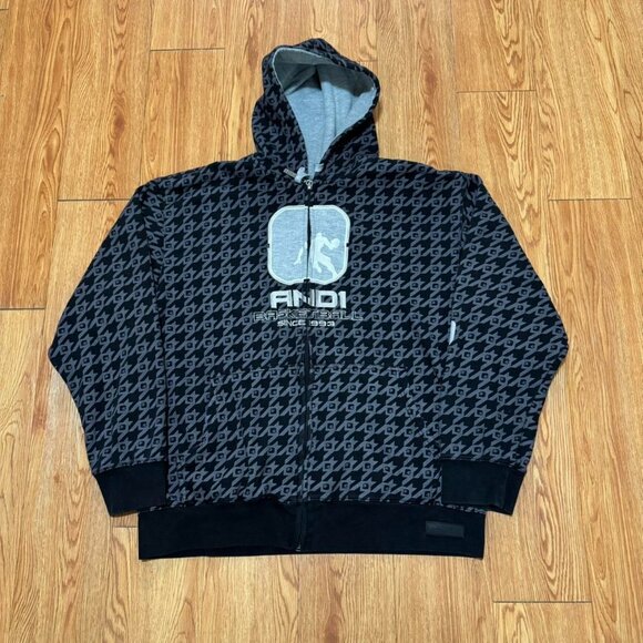 AND1 Y2K 2000s Full Zip All Over Print Basketball Hoodie‎
